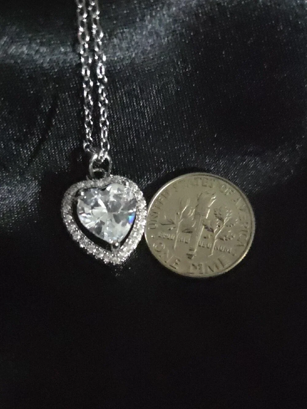 Silver Heart Pendant Necklace with Clear Crystal Center